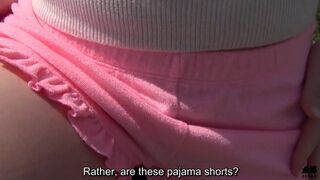Fair-skinned and enthusiastic Japanese bride enjoys outdoor intimacy on a bike ride