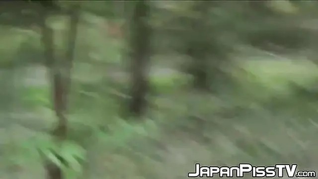 Tantalizing Japanese in skirt peeing behind bench in park