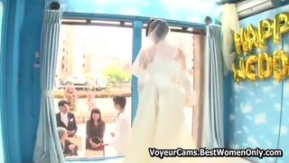 Japanese bride's naked moments in transparent wedding chamber