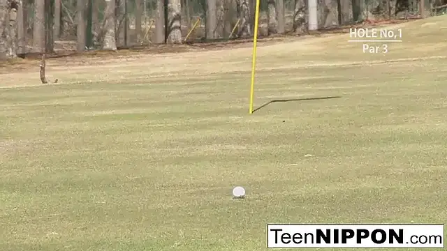 Cute Asian teen girls play a game of strip golf